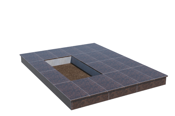 Площадки на могилу в&nbsp;Ростове-на-Дону | Площадка с вертикальной (15 см) облицовкой Дымовским гранитом (под цветник)
