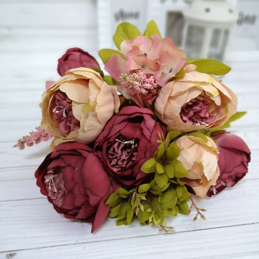 Искусственные цветы в Ростове-на-Дону | Цветы искусственные «Пионы», персиково-малиновые, букет