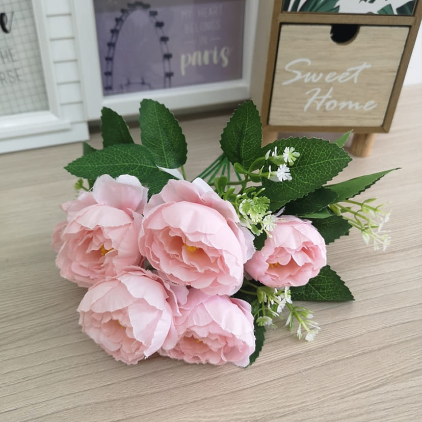 Искусственные цветы в Ростове-на-Дону | Цветы искусственные «Минипиончики с гипсофилой», нежно-розовые, букет