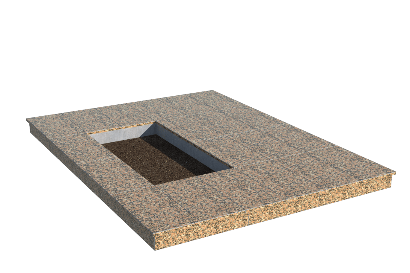 Площадки на могилу в&nbsp;Ростове-на-Дону | Площадка с вертикальной (10 см) облицовкой Южно-Султаевским гранитом (под цветник)