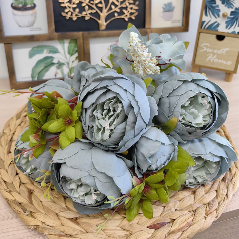 Искусственные цветы в Ростове-на-Дону | Цветы искусственные «Пионы», серо-голубые, букет